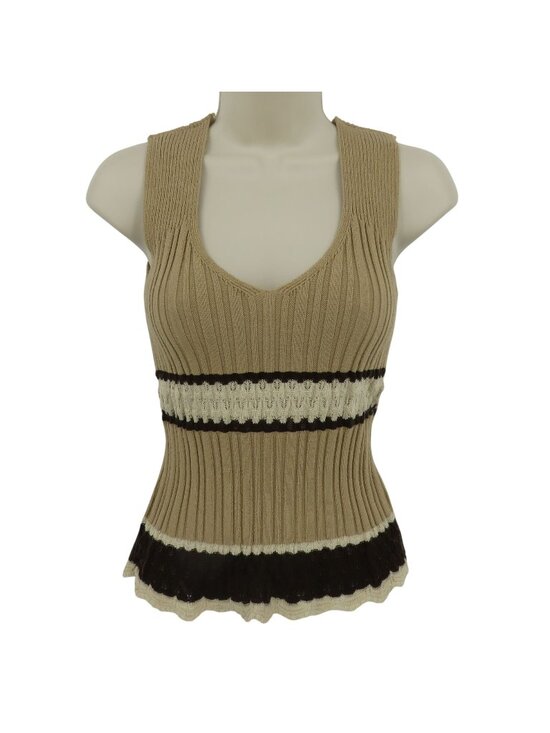 XOXO Sweaters - XOXO Juniors Medium M Tan Brown V Neck Ribbed Stretch Tank Top Sweater Y2K 2000s